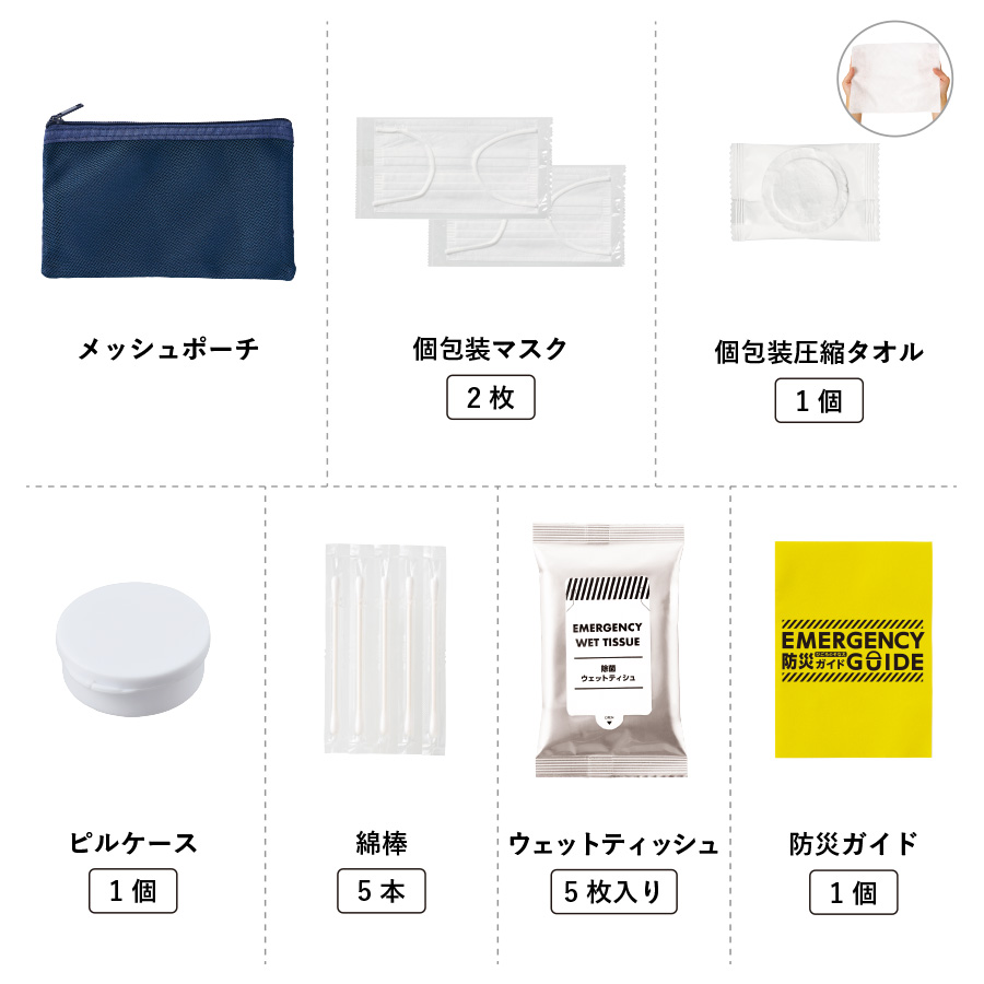 【TB-0004-006】防災緊急7点セット メッシュポーチタイプ ネイビー - 画像 (6)