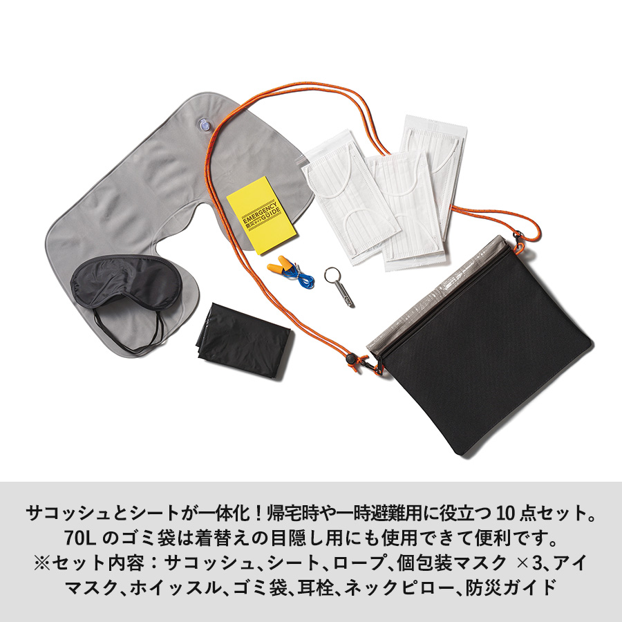 【TB-0005-009】防災緊急10点セット シートインサコッシュタイプ ブラック - 画像 (3)
