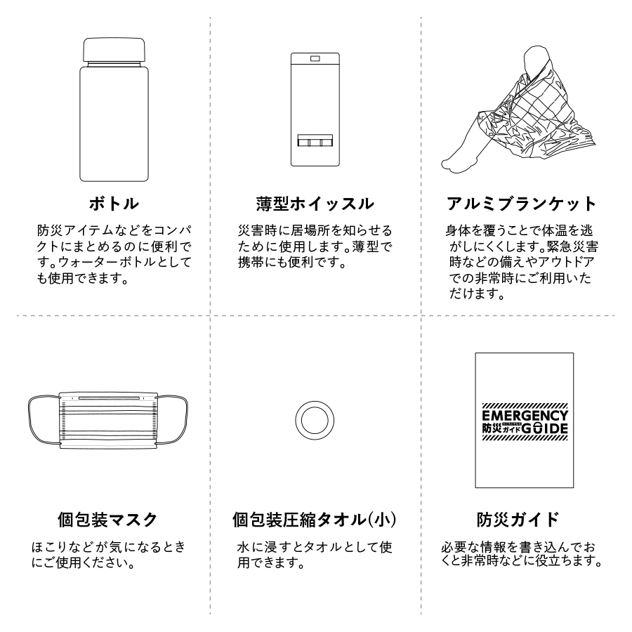 【TB-0006-009】防災緊急6点セット コンパクトボトルタイプ ブラック - 画像 (3)
