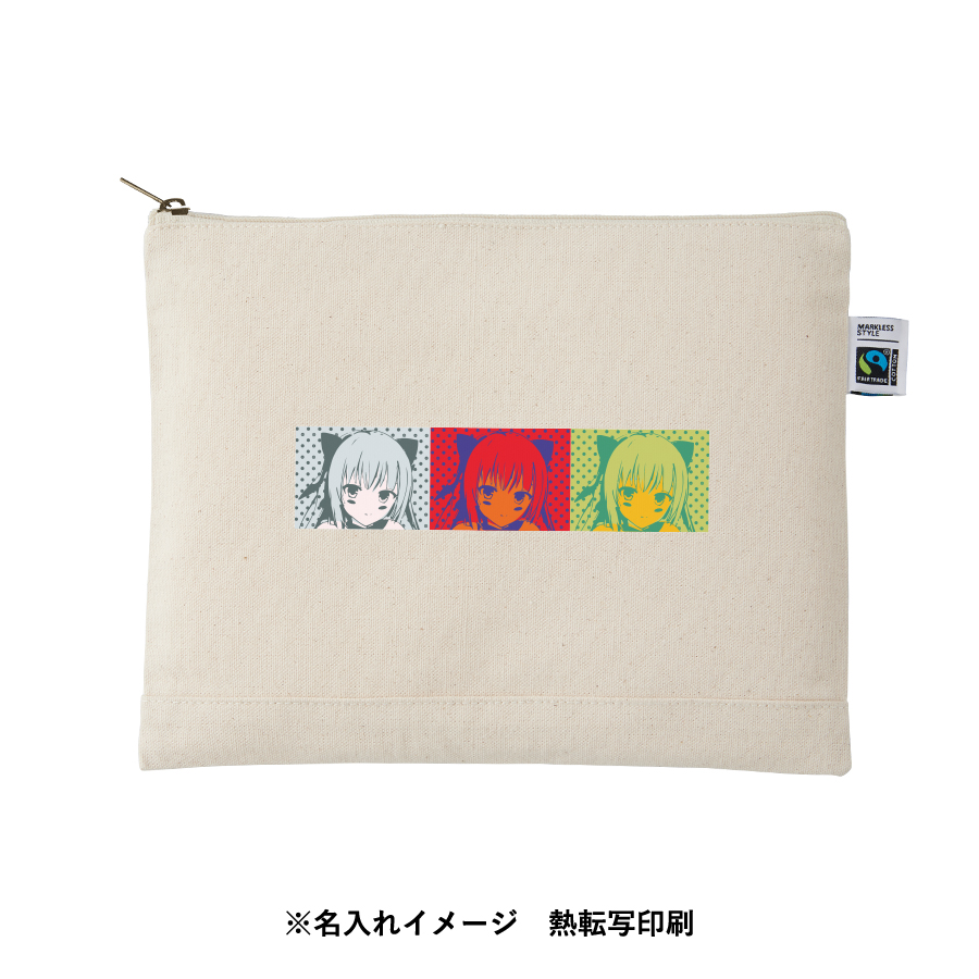 【TF-0010-008】フェアトレードコットンキャンバスフラットポーチ(L) ナチュラル - 画像 (12)