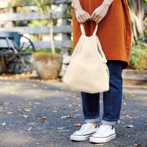 【TR-0979-008】ネットバッグ 厚手コットン巾着付 ナチュラル