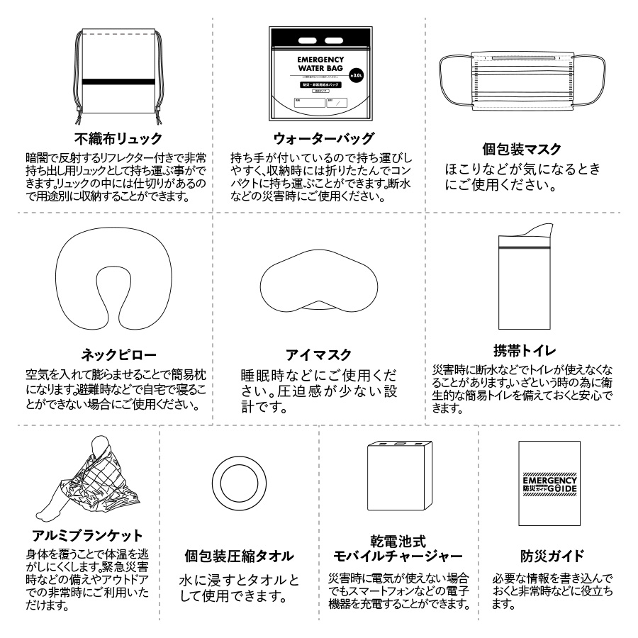 【TS-1805-009】防災緊急10点セット リュックタイプ ブラック - 画像 (4)